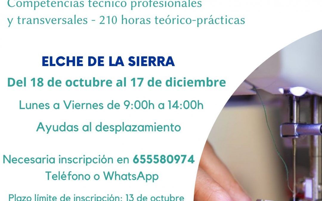 TALLER FORMATIVO «COSTURÍZATE: SEGUNDA EDICIÓN» EN ELCHE DE LA SIERRA
