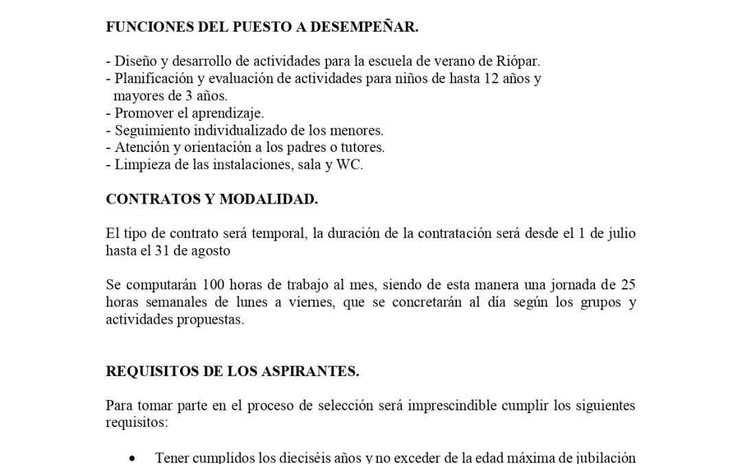 OFERTA DE EMPLEO EN RIÓPAR