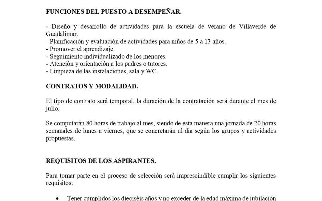OFERTA DE EMPLEO EN VILLAVERDE DE GUADALIMAR