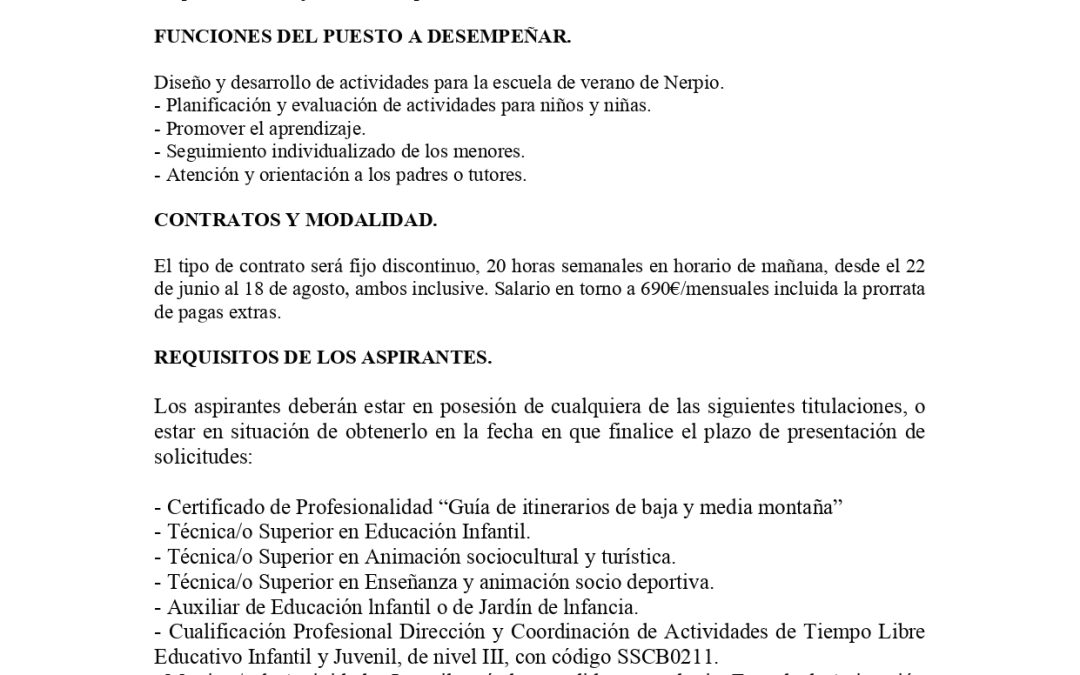OFERTA DE EMPLEO EN NERPIO
